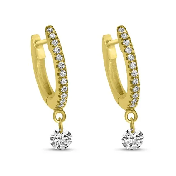 14K Yellow Gold Dashing Diamonds Petite Huggie .23 ct Diamond Earrings Image 2 Ambassador Diamond Jewelers Tucson, AZ