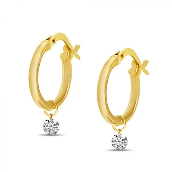 14K Yellow Gold Dashing Diamond Pierced Diamonds Hollow Hoop Earrings Castle Couture Fine Jewelry Manalapan, NJ