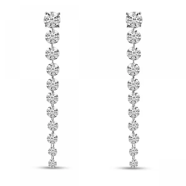 14K White Gold Dashing Diamond Screwback Stud with 11 Pierced Diamonds Dangle Earrings Moseley Diamond Showcase Inc Lexington, SC