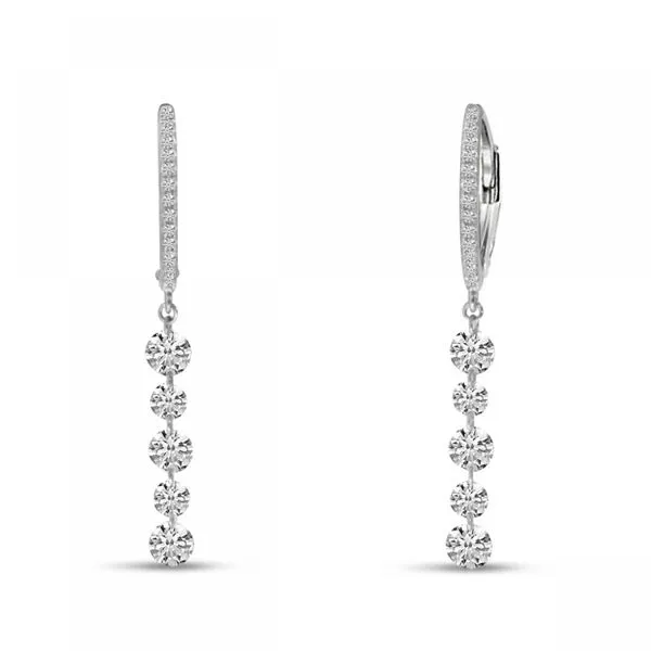 14K White Gold 5 Diamond 1.31 ct Dashing Diamond Huggie Drop Earrings Ambassador Diamond Jewelers Tucson, AZ