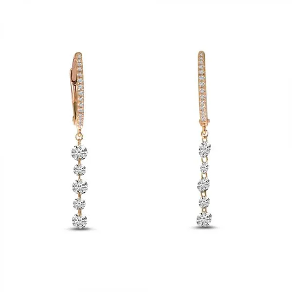 14K Rose Gold Dashing Diamond 5 Stone Dangle Huggie Earrings Rox Atlanta Jewelers Decatur, GA