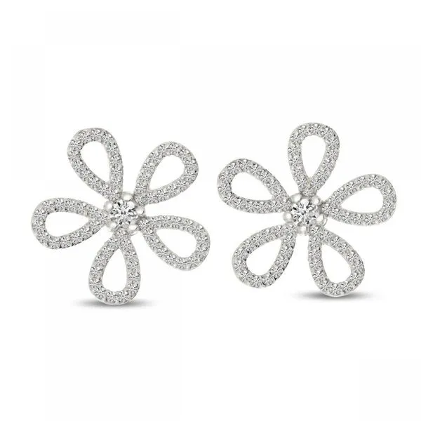 14K White Gold Diamond Flower Post Earrings Clater Jewelers Louisville, KY