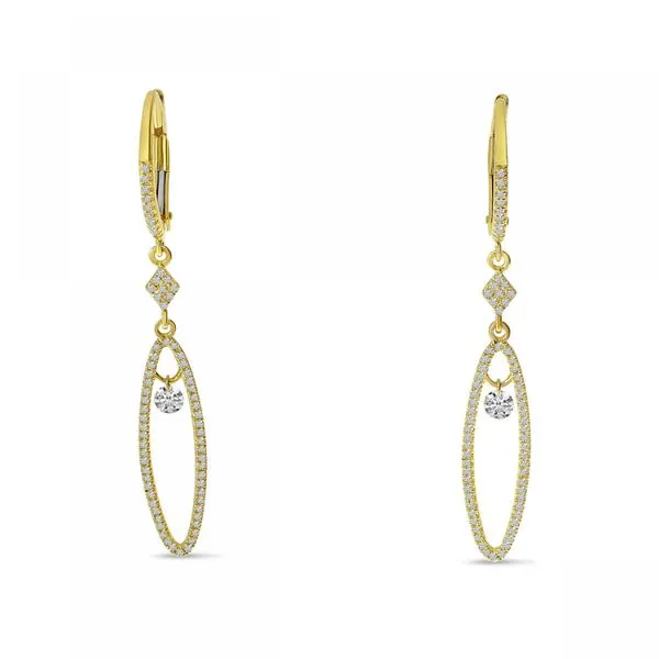 14K Yellow Gold Dashing Diamond Long Oval Dangle Earrings Ambassador Diamond Jewelers Tucson, AZ