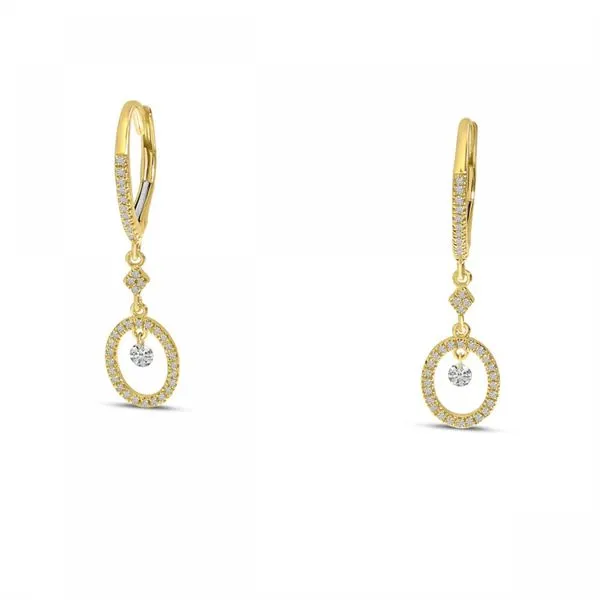 14K Yellow Gold Dashing Diamond Round Dangle Earrings Castle Couture Fine Jewelry Manalapan, NJ