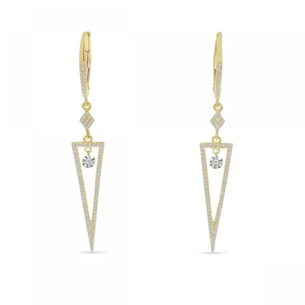 14K Yellow Gold Dashing Diamond Triangle Dangle Earrings Ambassador Diamond Jewelers Tucson, AZ