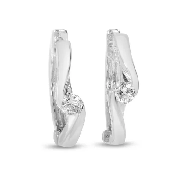14K White Gold Single Diamond Huggie Earrings Castle Couture Fine Jewelry Manalapan, NJ