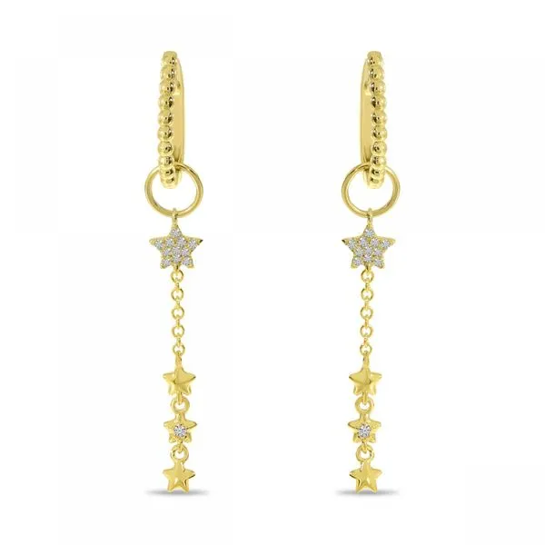14K Yellow Gold Diamond Star Hoop Dangle Earrings Ambassador Diamond Jewelers Tucson, AZ