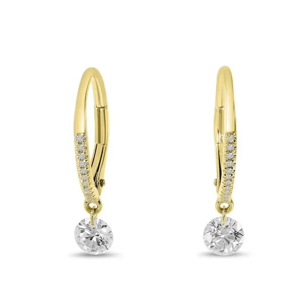 14K Yellow Gold Round .54 ct Dashing Diamond with Diamond Lever Back Ambassador Diamond Jewelers Tucson, AZ