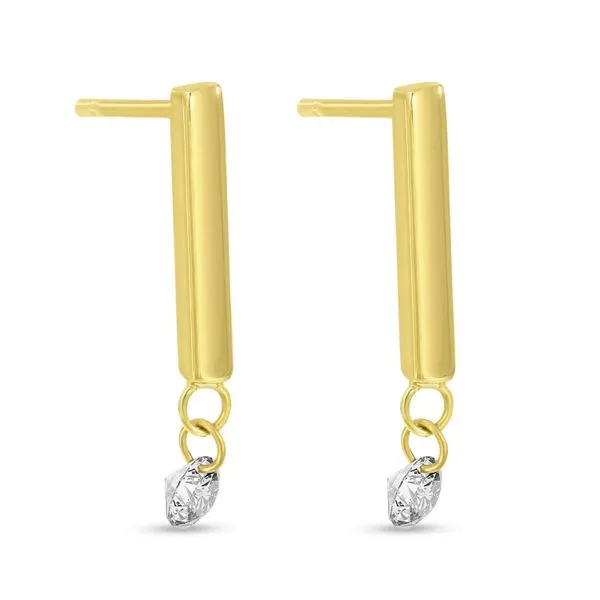 14K Yellow Gold Dangling Bar Pierced Diamond Dashing Diamond Necklace Ambassador Diamond Jewelers Tucson, AZ