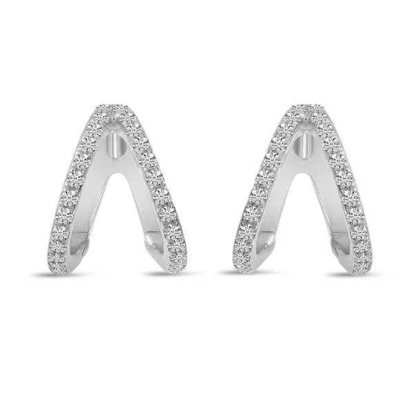 14K White Gold Double Row Diamond Huggie Earrings Dahlkemper's Jewelry Connection Erie, PA