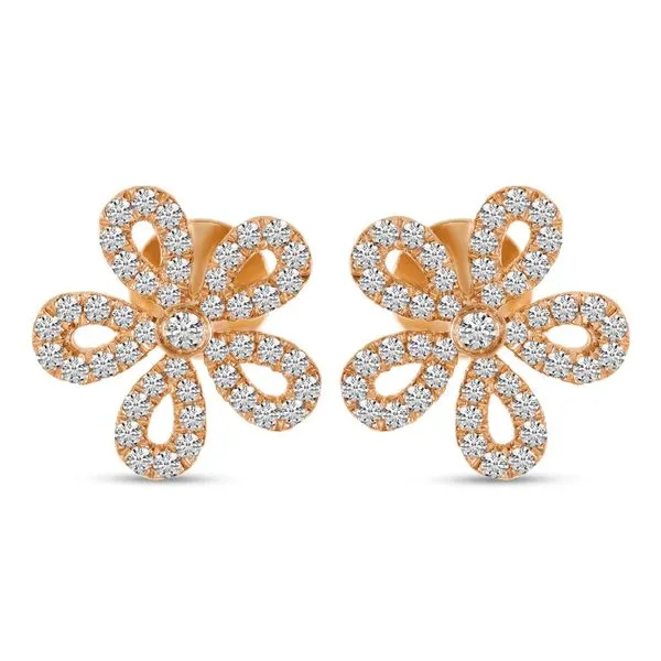 14K Rose Gold Small Diamond Floral Earrings Castle Couture Fine Jewelry Manalapan, NJ