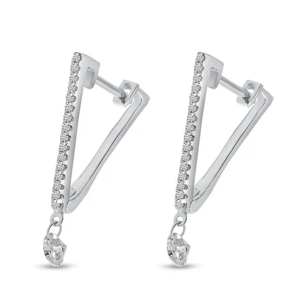 14K White Gold Diamond Triangle Dashing Diamond Huggie Earrings Ambassador Diamond Jewelers Tucson, AZ