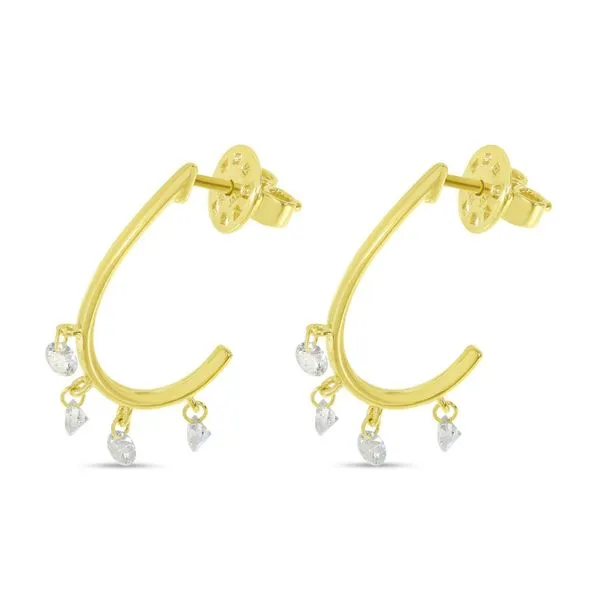 14K Yellow Gold Dashing Diamond U Hoop with 4 Pierced Diamonds Castle Couture Fine Jewelry Manalapan, NJ