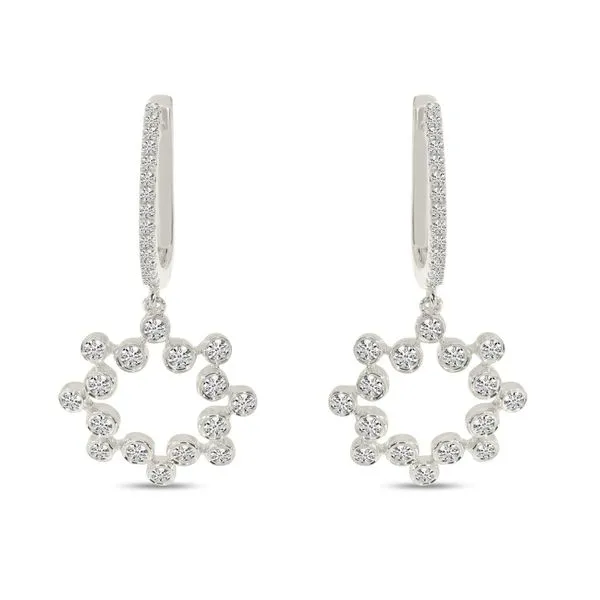 14K White Gold Diamond Alternating Bezel Dangle Earrings Ambassador Diamond Jewelers Tucson, AZ