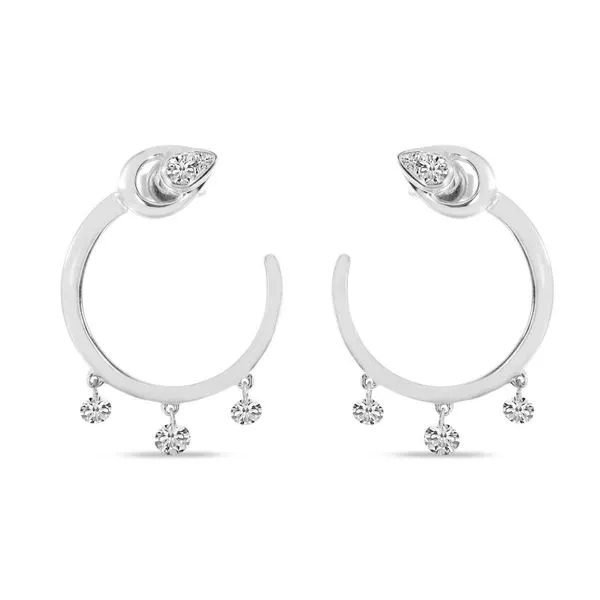 14K White Gold Dashing Diamond Pear Front Hoop Three stone pierced Earrings Arlene's Fine Jewelry Vidalia, GA