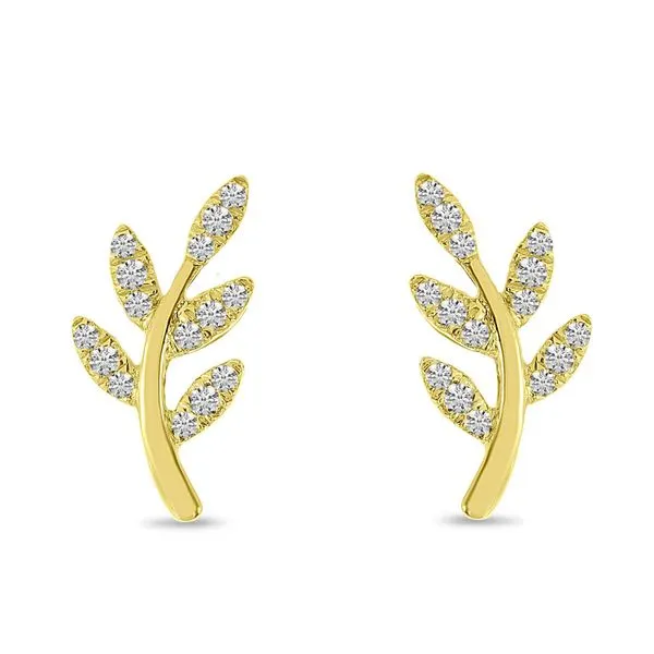 14K Yellow Gold Diamond Leaf Post Earrings Ambassador Diamond Jewelers Tucson, AZ