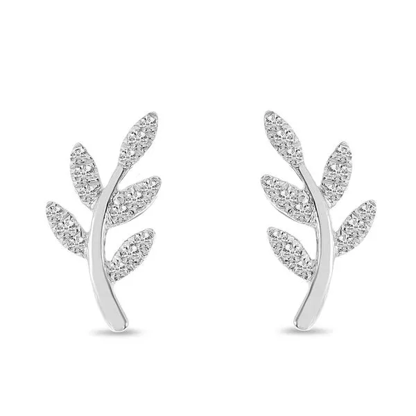 14K White Gold Diamond Leaf Post Earrings J. Meredith Jewelers Delafield, WI