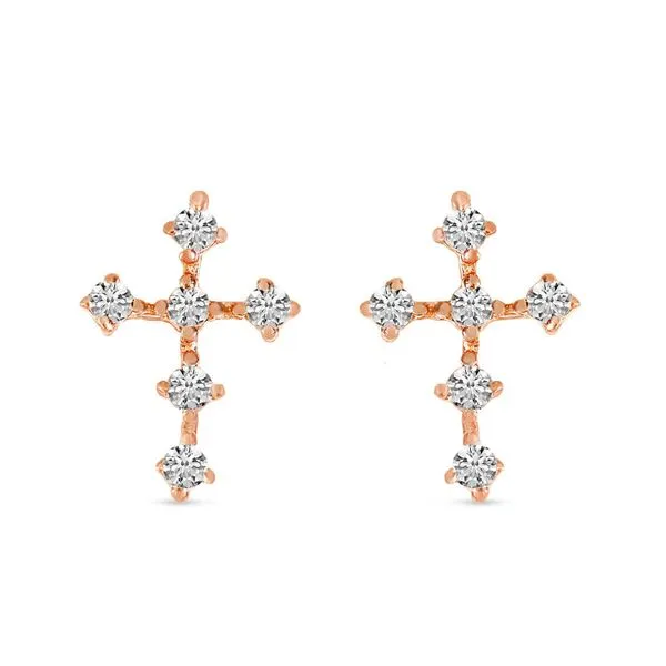 14K Rose Gold Diamond Mini Cross Stud Earrings Ambassador Diamond Jewelers Tucson, AZ