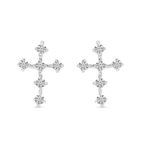 14K White Gold Diamond Mini Cross Stud Earrings Ambassador Diamond Jewelers Tucson, AZ