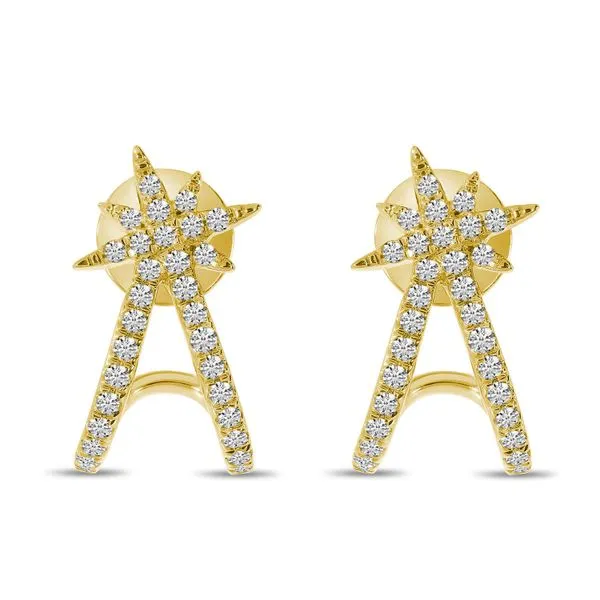 14K Yellow Gold Diamond Starburst Huggie Earrings Ambassador Diamond Jewelers Tucson, AZ