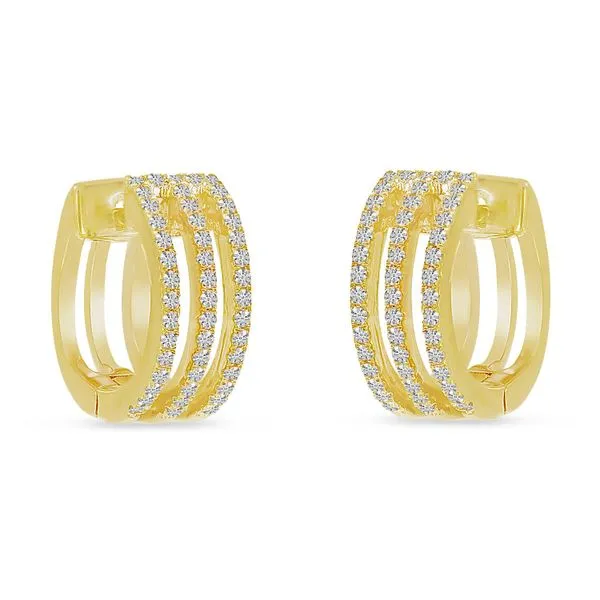 14K Yellow Gold Triple Row Diamond Huggie Earrings Ambassador Diamond Jewelers Tucson, AZ