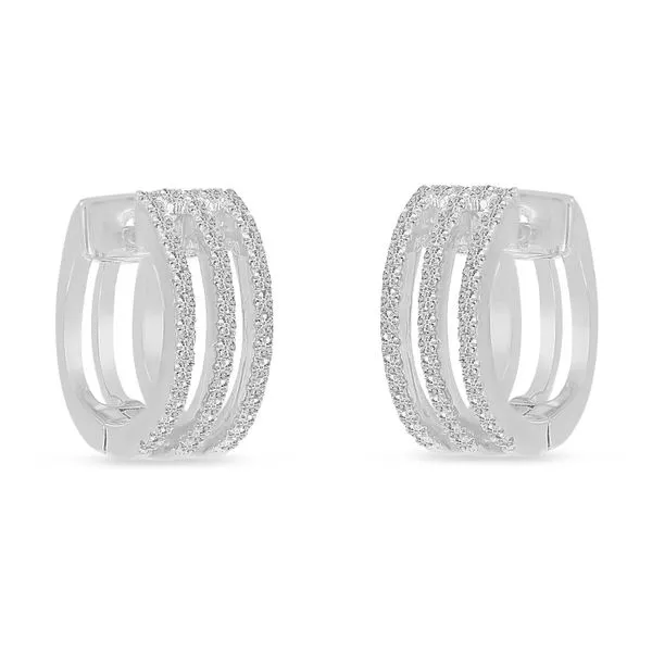 14K White Gold Triple Row Diamond Huggie Earrings Clater Jewelers Louisville, KY