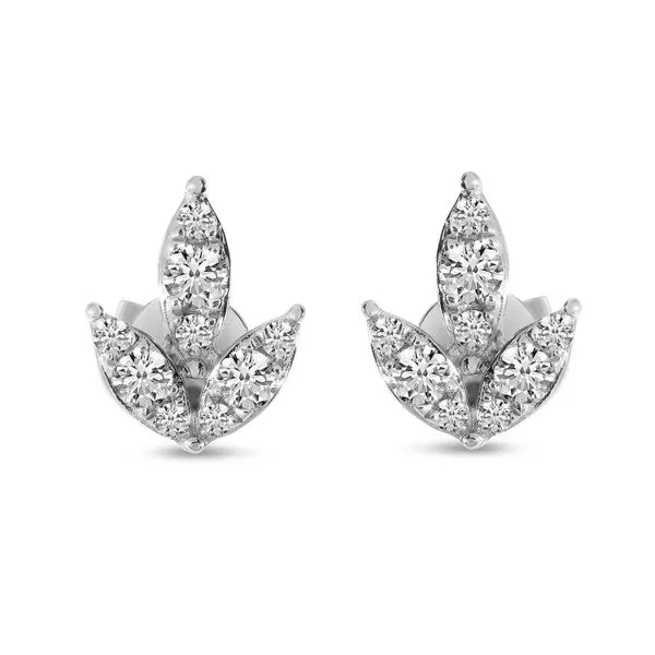 14K White Gold Diamond Lotus Floral Post Earrings Ambassador Diamond Jewelers Tucson, AZ