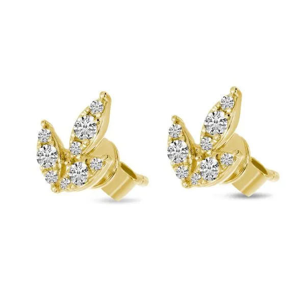 14K Yellow Gold Diamond Lotus Floral Post Earrings Image 2 Ambassador Diamond Jewelers Tucson, AZ