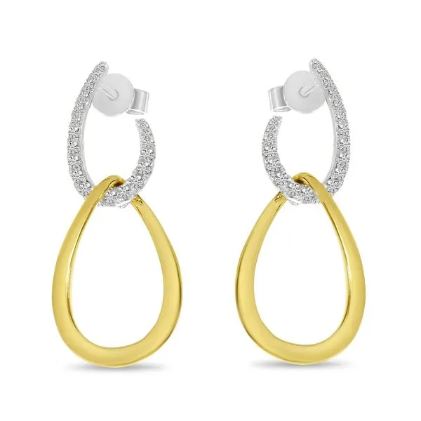 14K Two Tone Gold Diamond Gold Double Link Earrings Castle Couture Fine Jewelry Manalapan, NJ