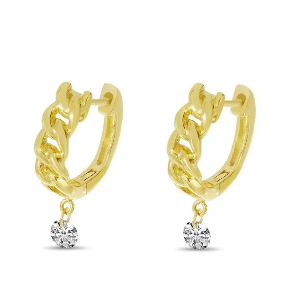 14K Yellow Gold Dashing Diamond Chain Huggie Earrings Ambassador Diamond Jewelers Tucson, AZ