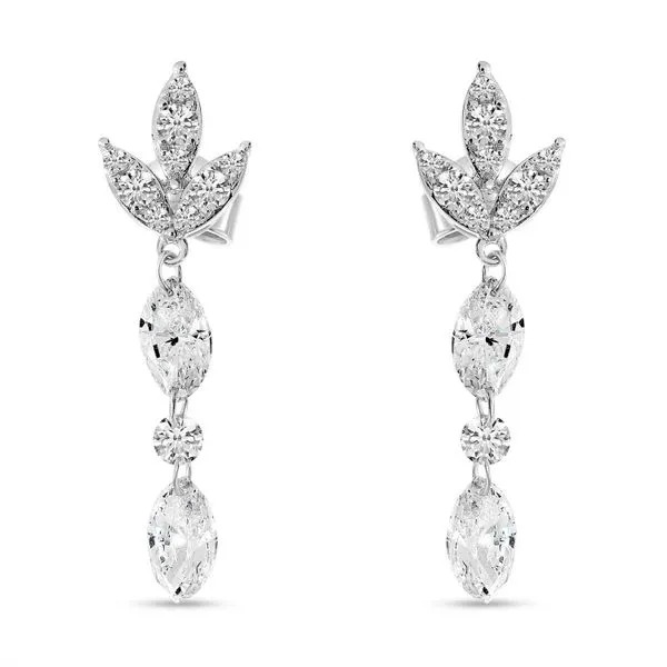 14K White Gold Dashing Diamond Fancy Lotus Marquise and Round Diamond Dangle Earrings Ambassador Diamond Jewelers Tucson, AZ