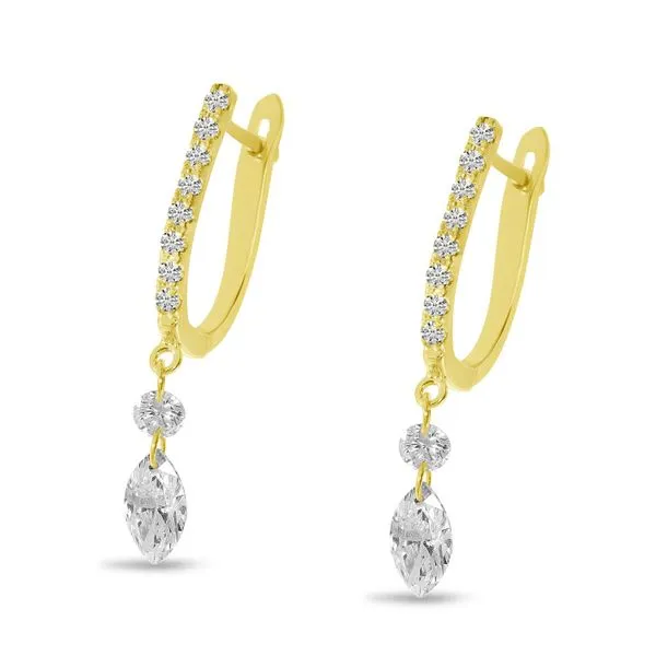 14K Yellow Gold Fancy Round and Marquise Dashing Diamond Huggie Earring Rox Atlanta Jewelers Decatur, GA