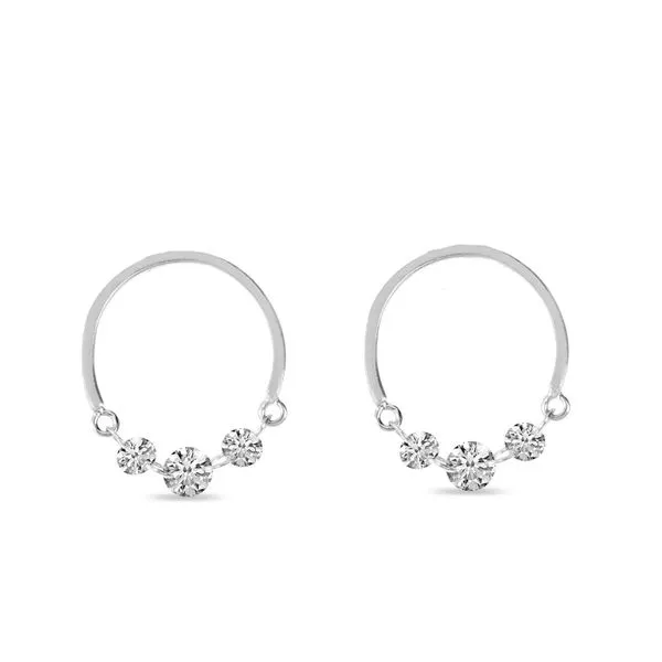 14K White Gold Dashing Diamond Half Circle Front Hoop Earrings Ambassador Diamond Jewelers Tucson, AZ