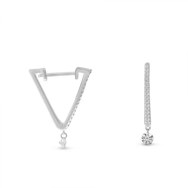 14K White Gold Dashing Diamonds Triangle Huggie .30 Ct Diamond Earrings Clater Jewelers Louisville, KY