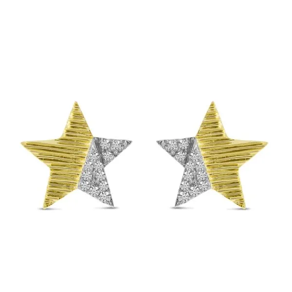 14K Yellow Gold Diamond Textured Star Post Earrings Ambassador Diamond Jewelers Tucson, AZ