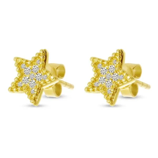 14K Yellow Gold Diamond Beaded Star Post Earrings Castle Couture Fine Jewelry Manalapan, NJ