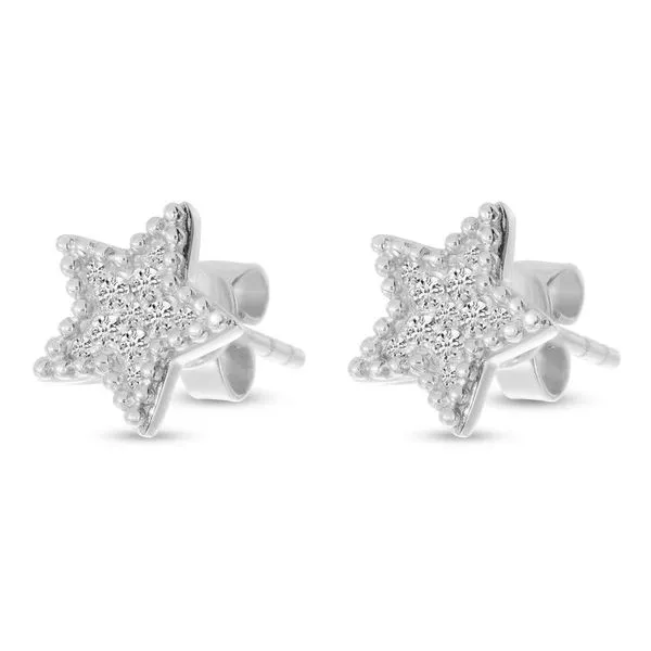 14K White Gold Diamond Beaded Star Post Earrings J. Meredith Jewelers Delafield, WI