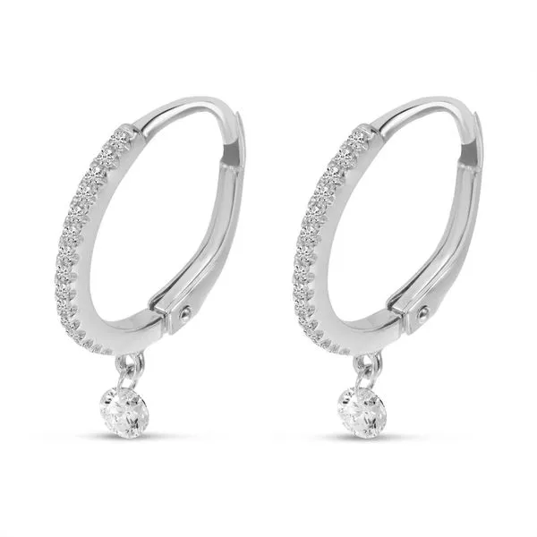 14K White Gold Diamond Single Drop .25 ct  Dashing Diamond Huggie Earrings Rox Atlanta Jewelers Decatur, GA