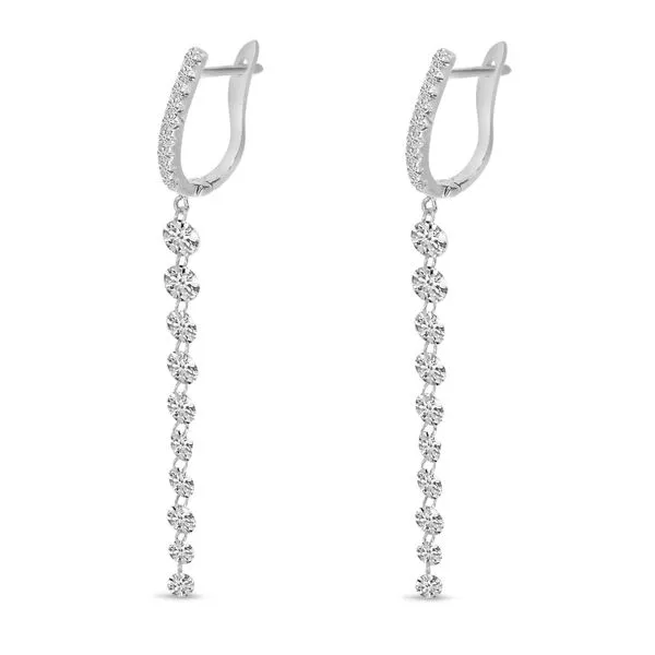 14K White Gold Dashing Diamonds Huggie Cascading Earrings Ambassador Diamond Jewelers Tucson, AZ