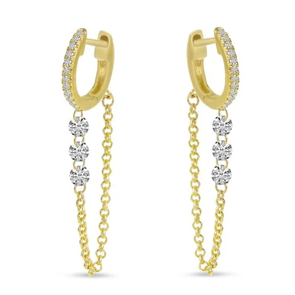 14K Yellow Gold Dashing Diamond Triple Diamond Chain Huggie Earrings Ambassador Diamond Jewelers Tucson, AZ