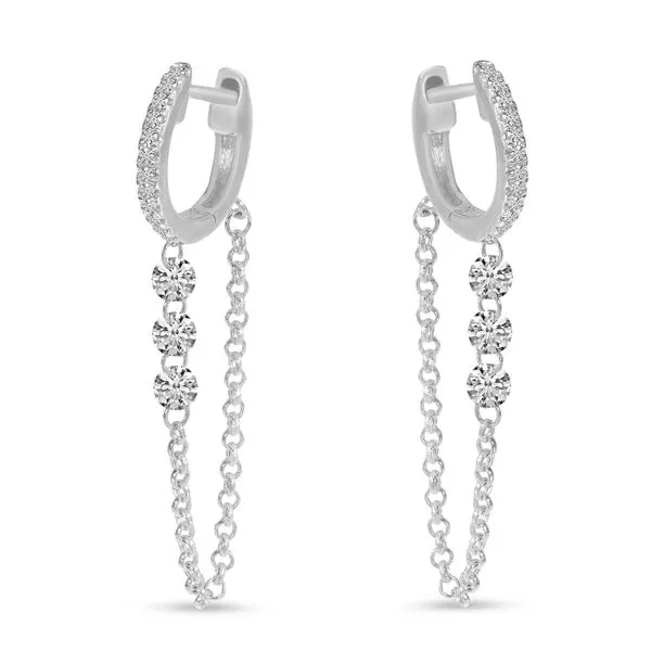 14K White Gold Dashing Diamond Triple Diamond Chain Huggie Earrings Ambassador Diamond Jewelers Tucson, AZ