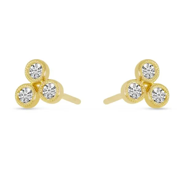 14K Yellow Gold Triple Diamond Bezel Stud Earrings Ambassador Diamond Jewelers Tucson, AZ