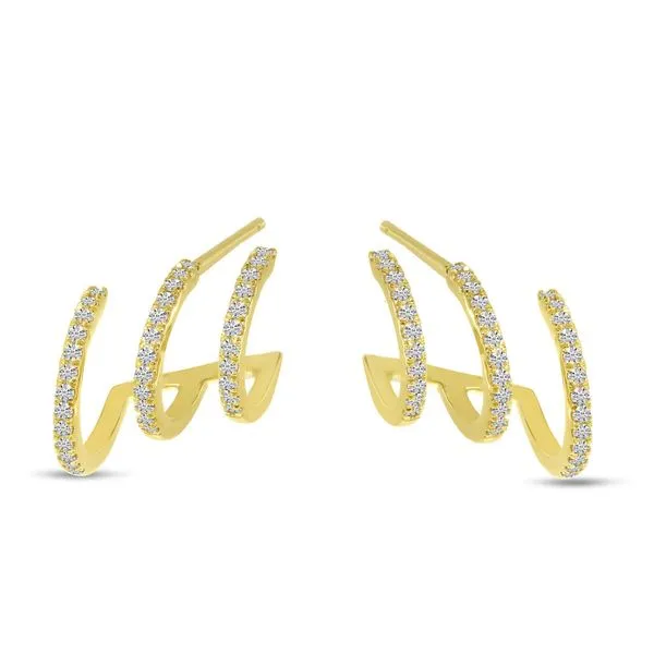 14K Yellow Gold Triple Row Diamond Huggies Ambassador Diamond Jewelers Tucson, AZ