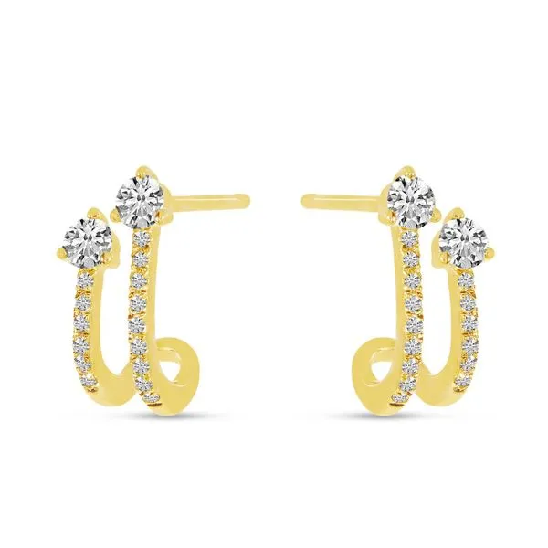 14K Yellow Gold Double Diamond Huggie Earrings Ambassador Diamond Jewelers Tucson, AZ