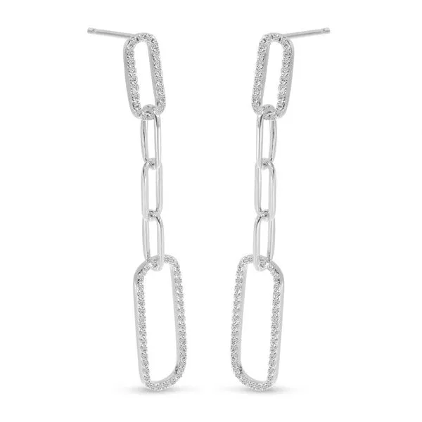 14K White Gold Diamond Paperclip Link Long Earrings Woelk's House of Diamonds Russell, KS