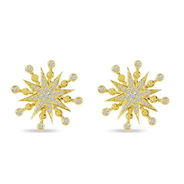 14K Yellow Gold Diamond Bold Starburst Stud Earrings Davidson Jewelers East Moline, IL
