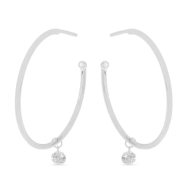 14K White Gold Dashing Diamonds Sliding Diamond Hoop Earrings J. Meredith Jewelers Delafield, WI