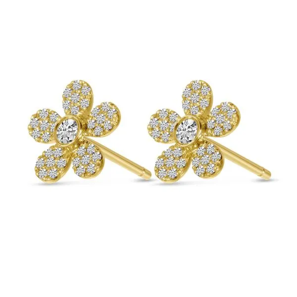 14K Yellow Gold Diamond Pave Flower Stud Earrings Ambassador Diamond Jewelers Tucson, AZ