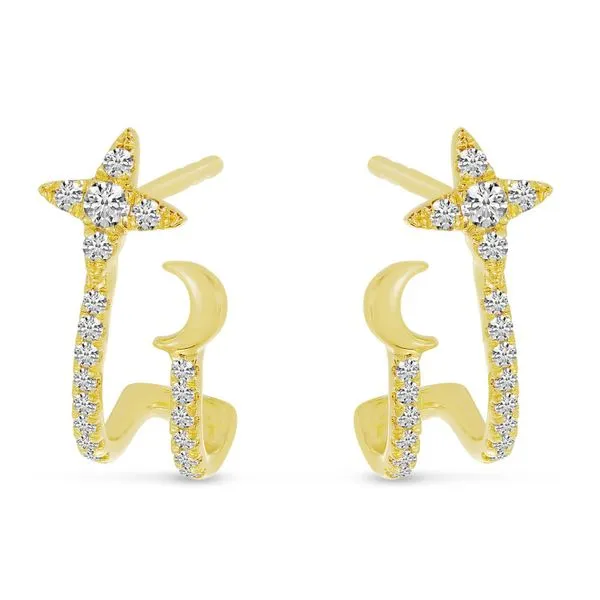 14K Yellow Gold Star & Moon Diamond Cuff Earrings Ambassador Diamond Jewelers Tucson, AZ