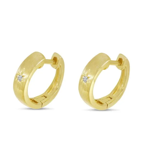 14K Yellow Gold Single Diamond Star Brushed Gold Huggie Earrings Ambassador Diamond Jewelers Tucson, AZ
